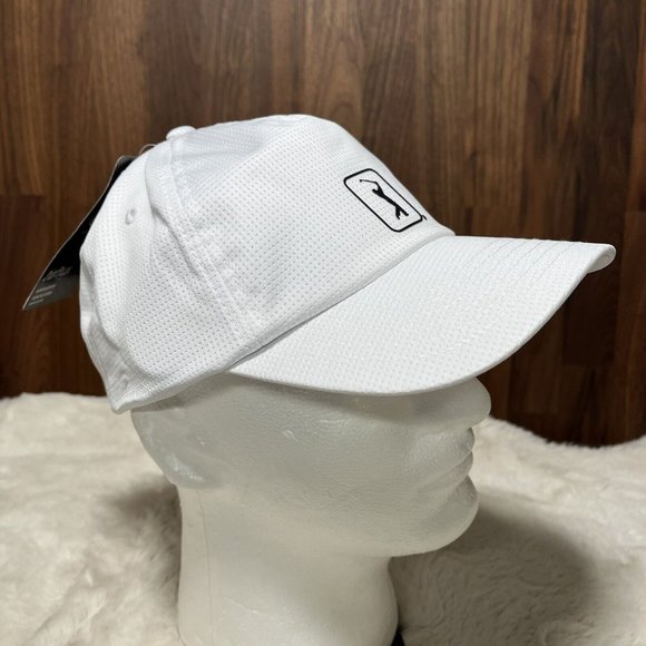 Men's Adjustable PGA Tour Logo Fairway Mesh Golf Cap WHITE Breathable Hat - Picture 2 of 9